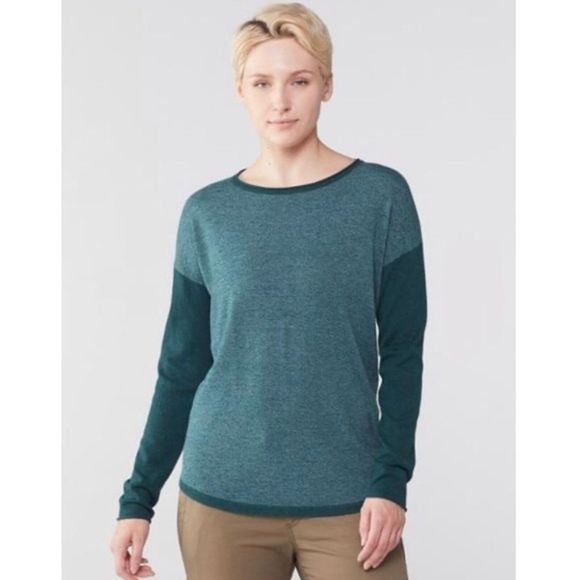 Smartwool Womens Shadow Pine Colorblock Sweater in Mist Blue/Twilight Marl - XS - Picture 8 of 9